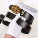 Perfect Replica Versace Bronze Cross Medusa Buckle Leather Belt